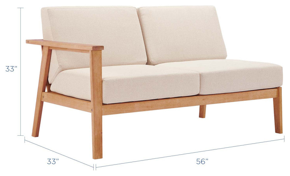 Lounge Loveseat Sofa, Wood, Brown Natural Taupe Gray, Modern, Outdoor Patio Cafe