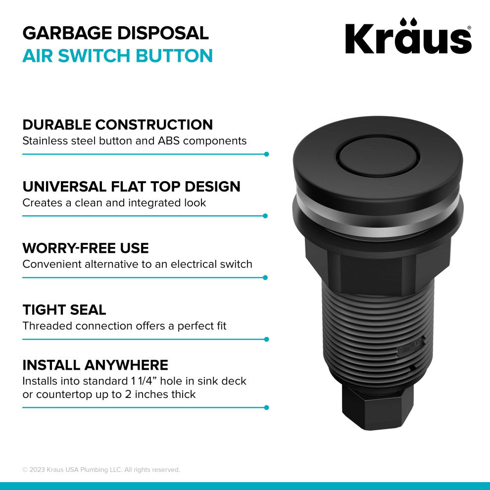 KRAUS Flat Top Garbage Disposal Air Switch Button, Matte Black (Kwdb-20mb)