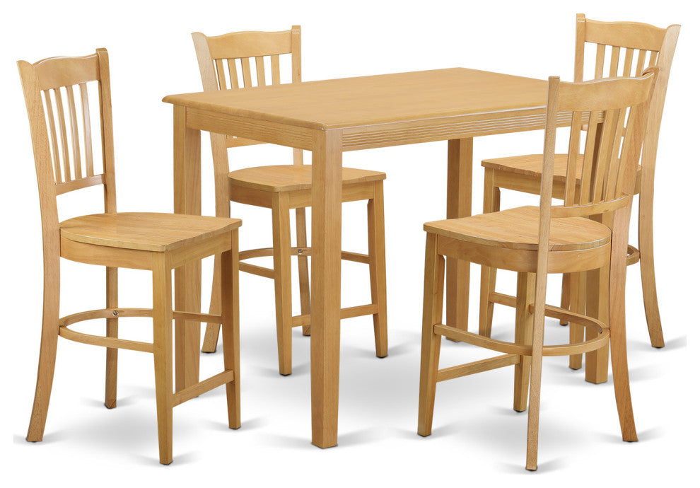 Yagr5-Oak-W 5 Pc Dining Counter Height Set -Pub Table And 4 Counter Height Stool