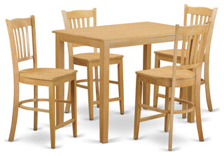 Yagr5-Oak-W 5 Pc Dining Counter Height Set -Pub Table And 4 Counter Height Stool