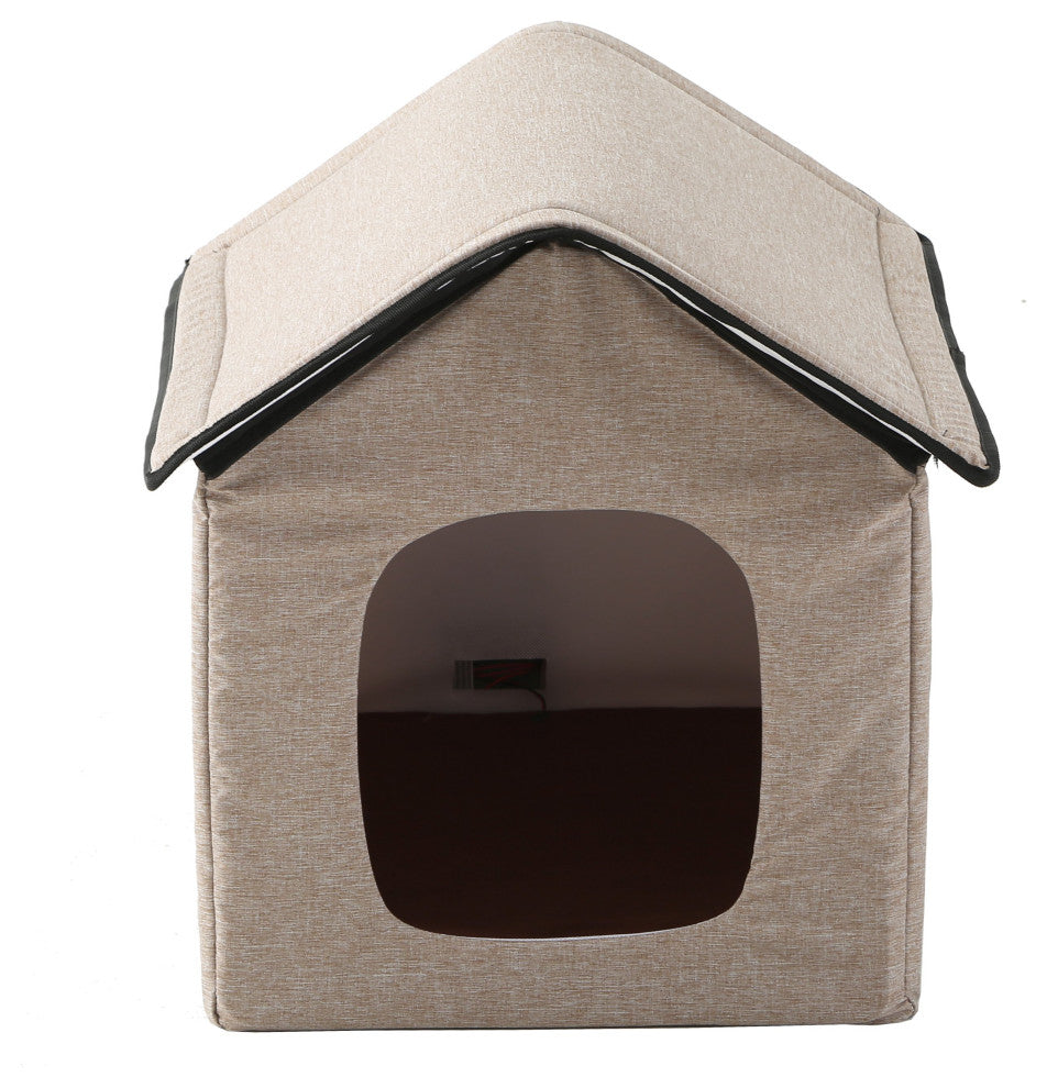Pet Life "Hush Puppy" Heating and Cooling Collapsible Pet House, Beige, Small