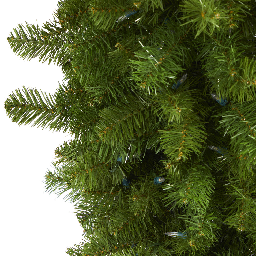 8' Sun Valley Spruce Upside Down Faux Xmas Tree W/ Lights & Bendable Branches