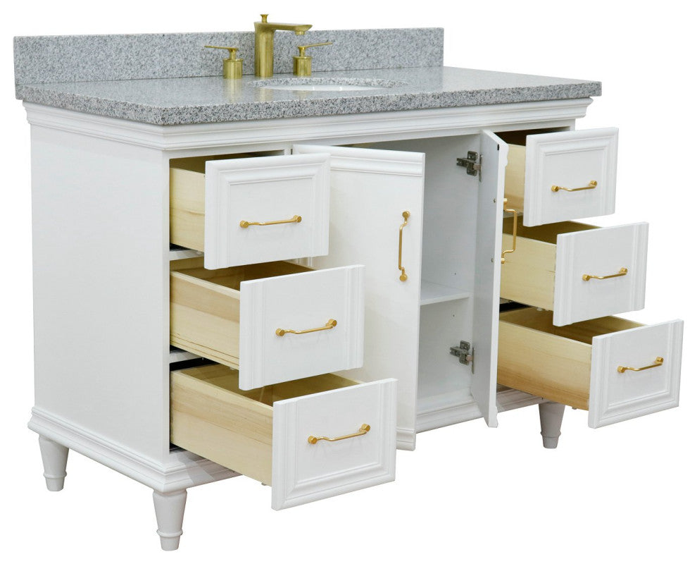 49" Single Sink Vanity, White Finish With Gray Granite and Oval Sink