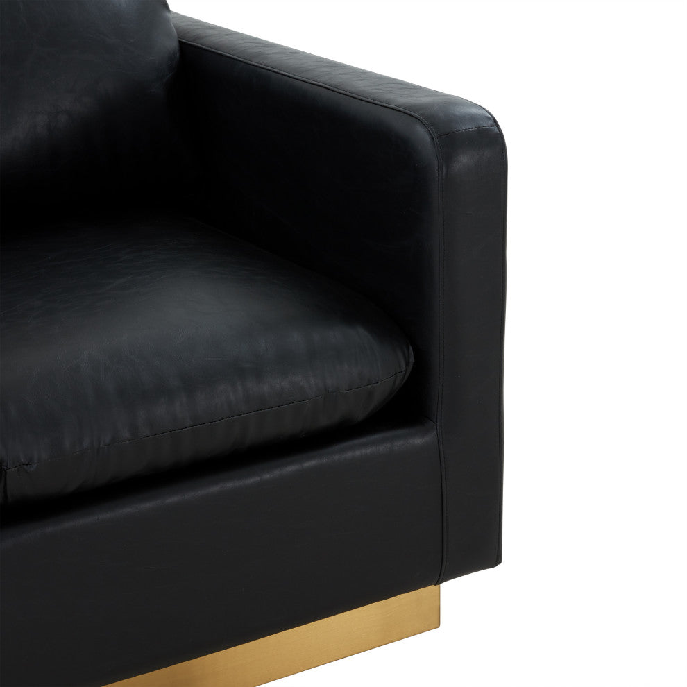 LeisureMod NS32BL-L Nervo Black Leather Accent Armchair With Gold Frame
