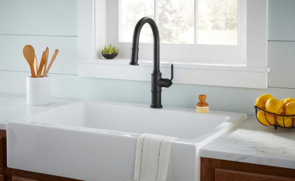 Kinzie Single Handle Pull-Down Kitchen Faucet w/ Snapback Retraction Satin Black