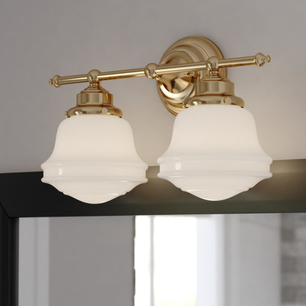 Huntley 2 Light Gold Brass Farmhouse Bathroom Vanity Wall Fixture Schoolhouse