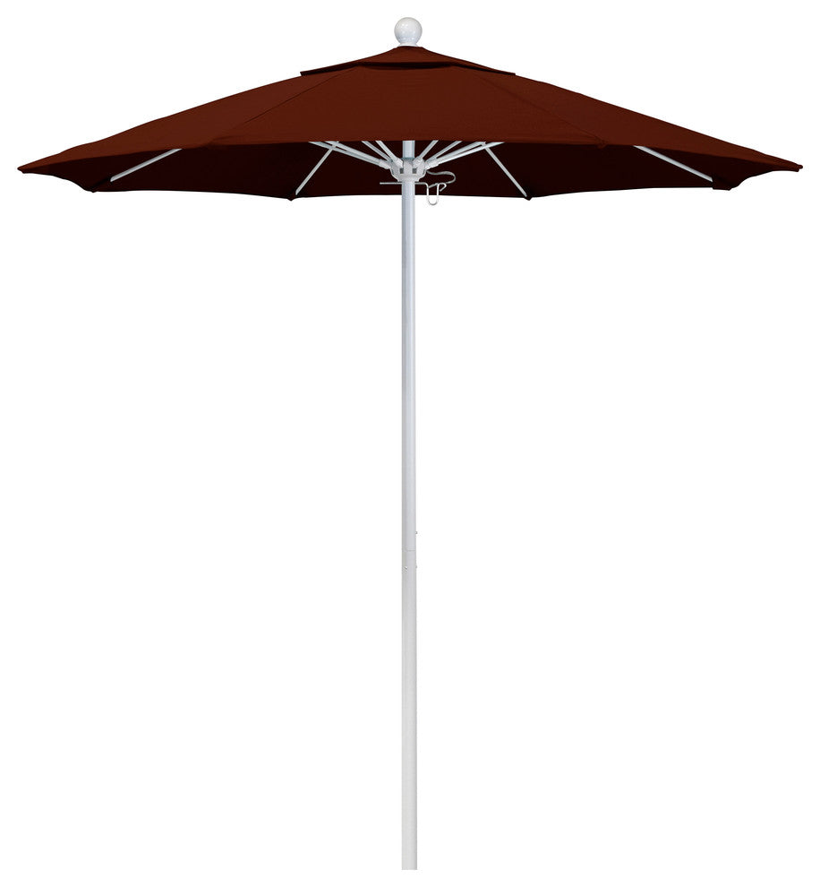 7.5' Matted White Push Lift Fiberglass Rib Aluminum Umbrella, Pacifica, Brick