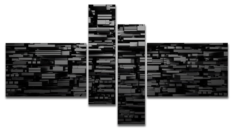 Black 3D Geometric Background, Abstract Canvas Art Print, 60"x32", 4 panels