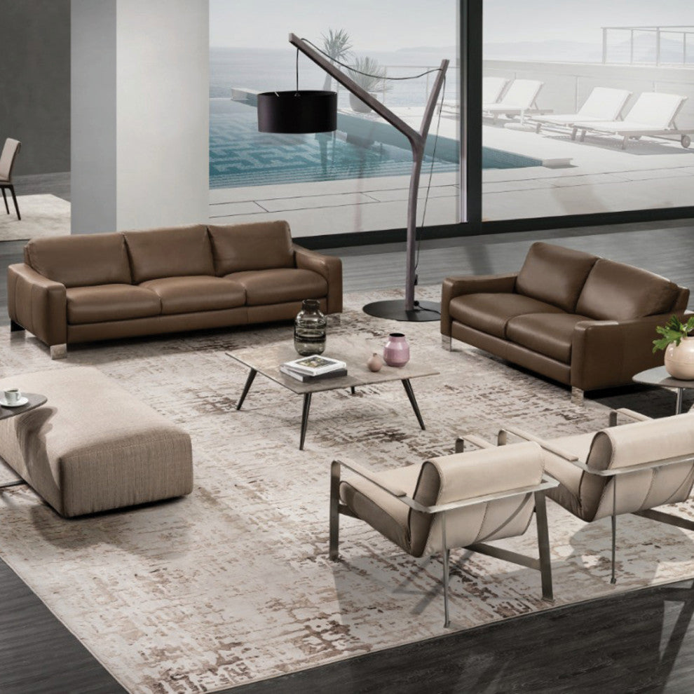 Nativa Interiors Trio Geniune Leather Sofa, Grey