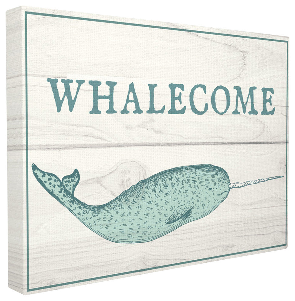 Blue & White Whalecome Welcome Narwhal Planks XXL Canvas Wall Art, 30"x40"