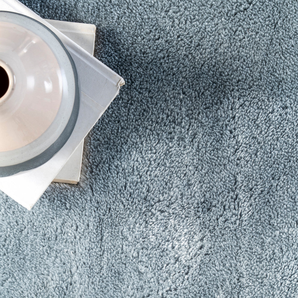 nuLOOM Loni Solid Machine Washable Shag Area Rug, Light Blue, 6'square