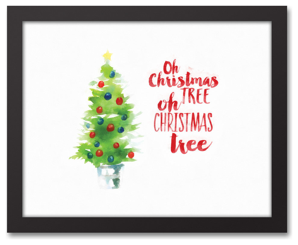Oh Watercolor Christmas Tree 11x14 Black Framed Canvas