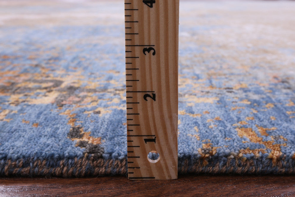 9' 2" X 12' 3" Hand Knotted Abstract Wool and Silk Rug Q8864
