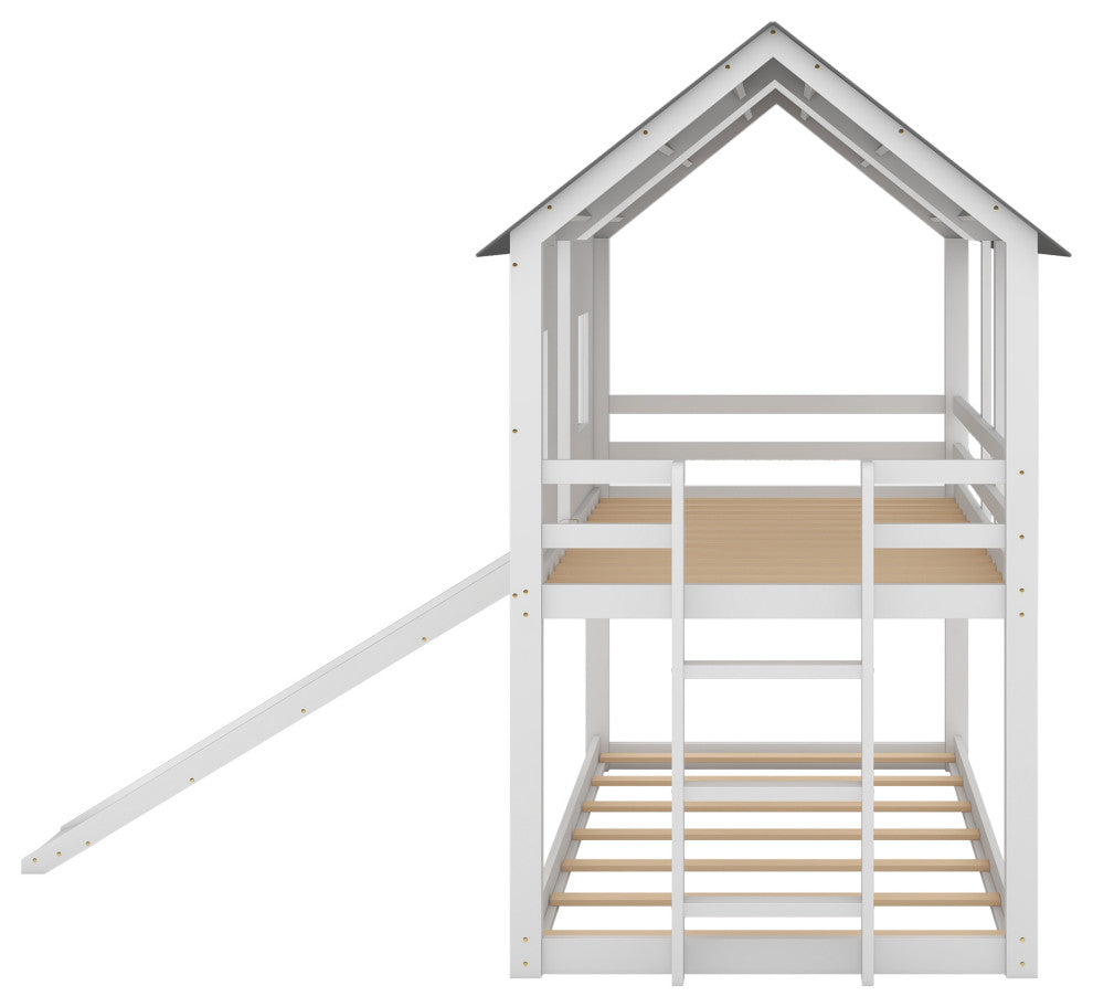 Gewnee Wood Twin Over Twin Bunk Bed House Bed in White