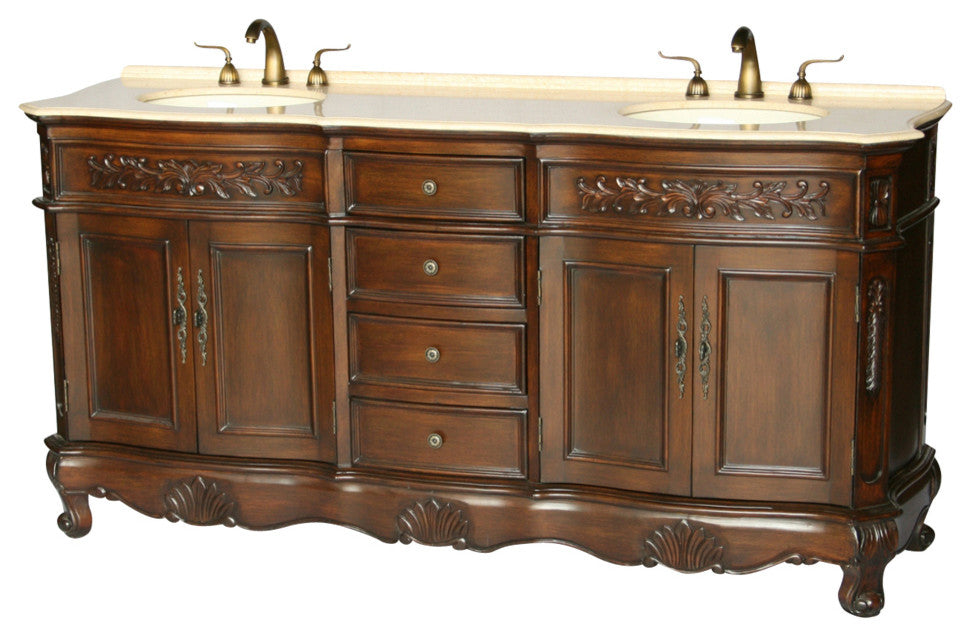72" Antique-Style Double Sink Bathroom Vanity Model 2003-BE