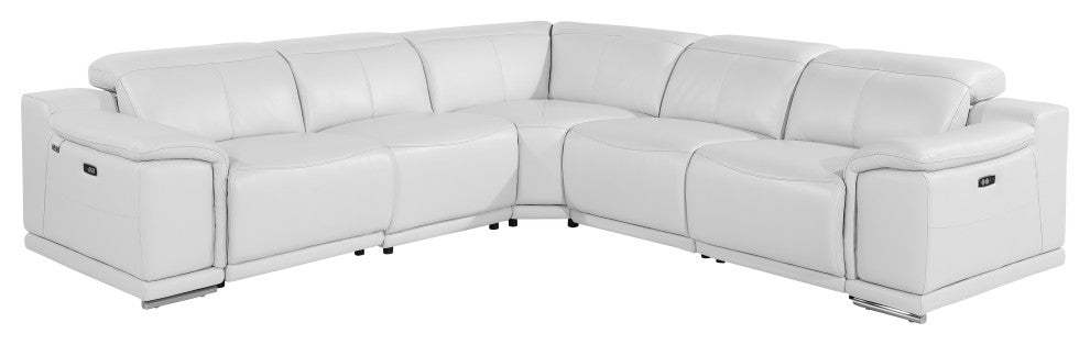 Federico 5-Piece L-Shaped Top Grain Italian Leather Sectional, White