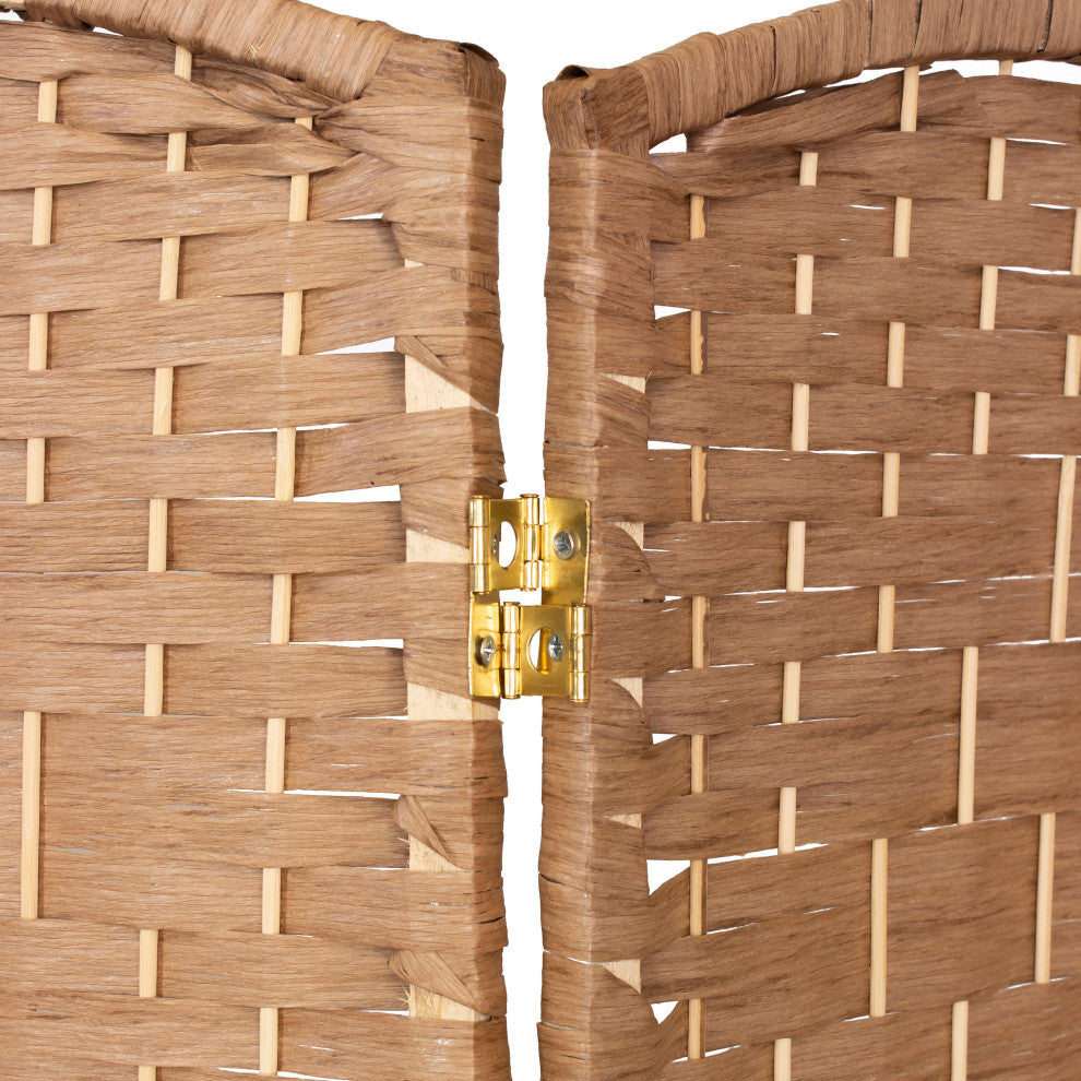 2 ft. Short Fiber Weave Room Divider Natural 6 Panels