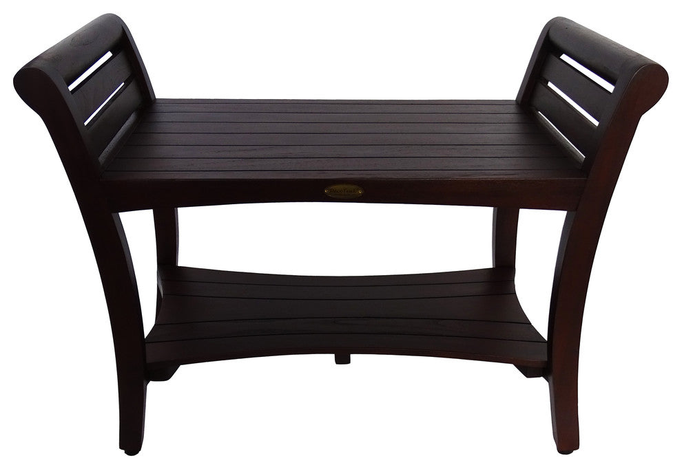 Symmetry 30" Contemporary Teak Shower Bench With Shelf And LiftAide Arms