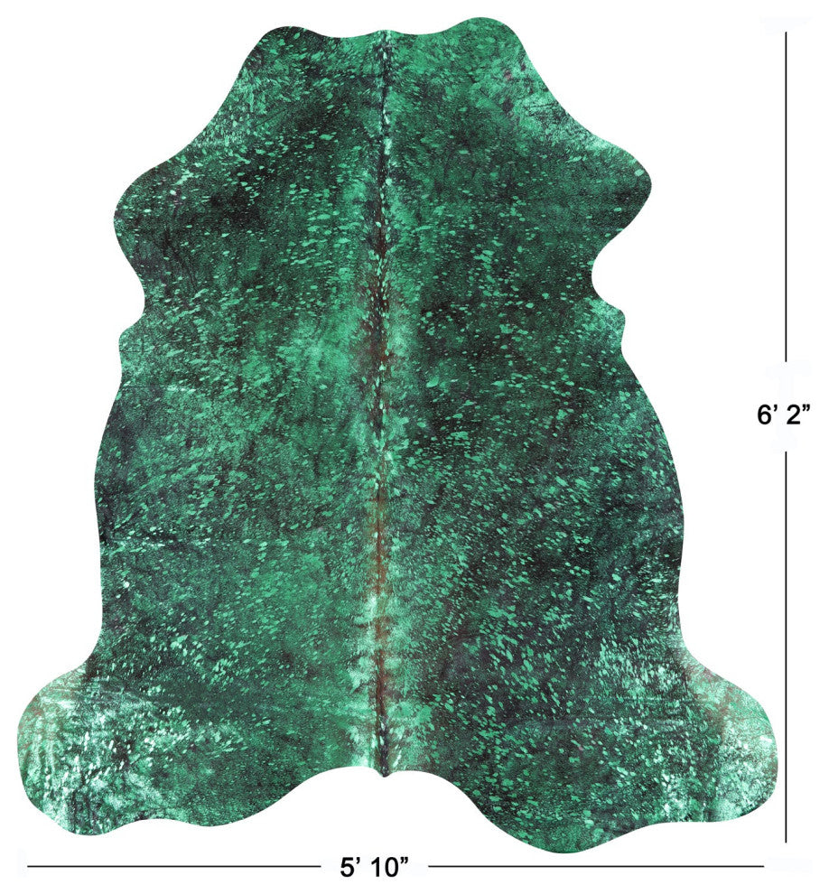 Green Metallic Cowhide Rug 6' 2" X 5' 10" C2141