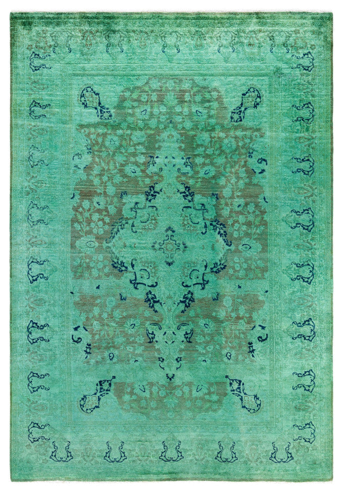 Overdyed One-of-a-Kind Hand-Knotted Area Rug Green, 6' 2" x 8' 10"