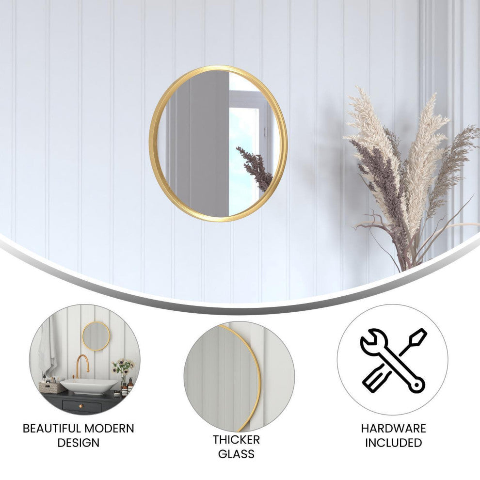 Julianne Round Metal Framed Wall Mirror, Gold, 16"