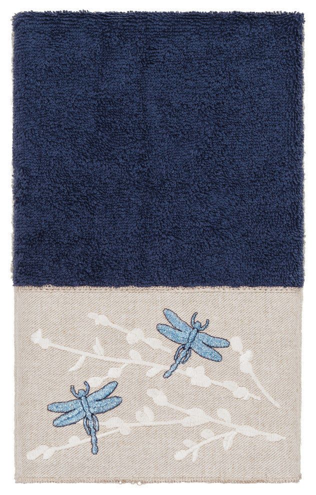 Linum Home Textiles Turkish Cotton Braelyn 3-Piece Embellished Towel Set, Navy