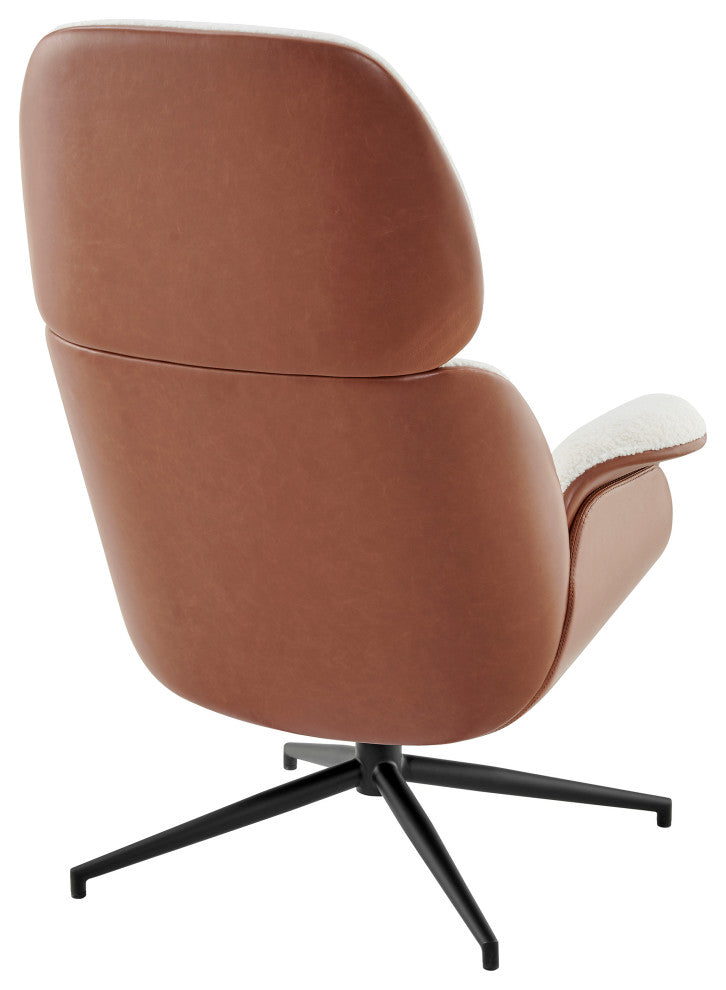 Lennart Lounge Chair Seat in Brown Leatherette and Ivory Fabric with Black Base