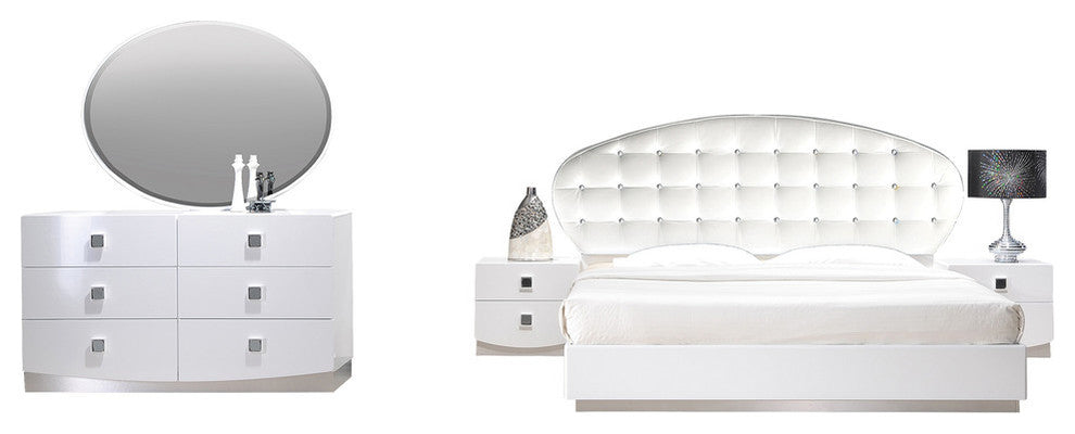 France 5-Piece Bedroom Set, Crystals and Faux Leather Headboard, Eastern King