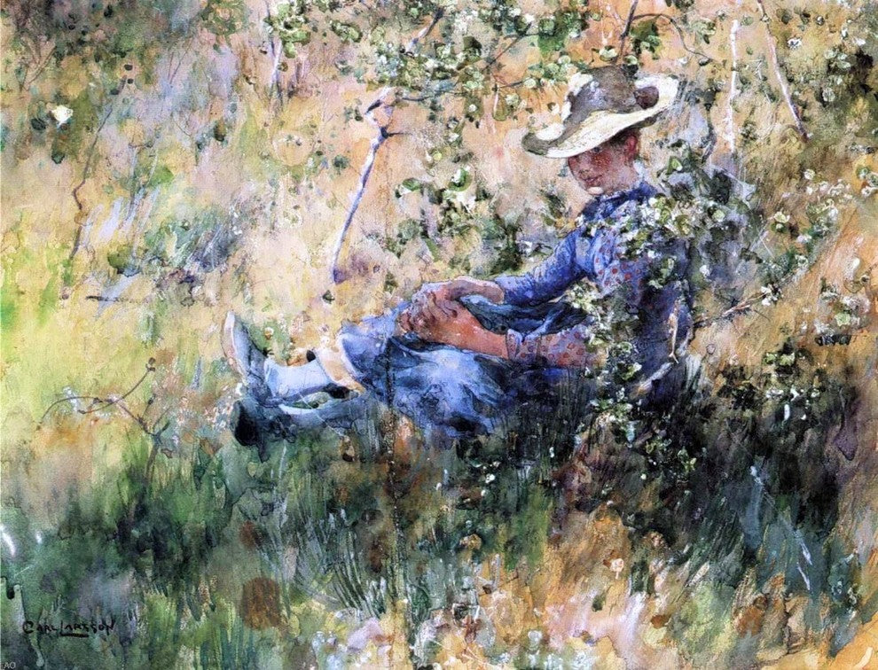 Carl Larsson A Girl by a Flowering Hawthorn Bush Wall Decal Print