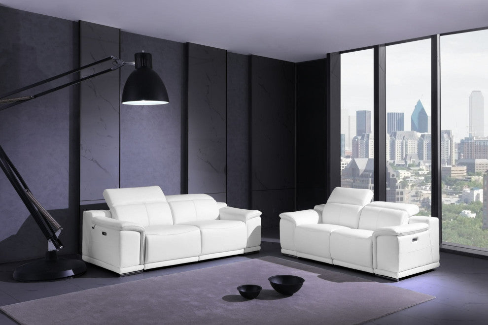 Veneto Italian Leather Power Reclining 2-Piece Set White