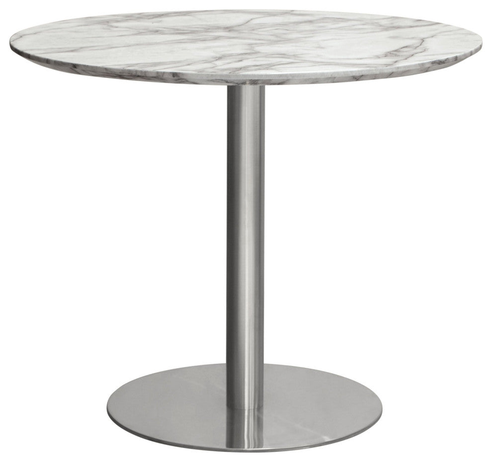 Stella 36" Round Dining Table With Metal Base, Silver