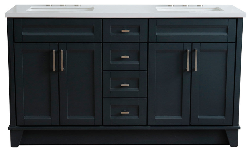 61" Double Vanity, Dark Gray Finish With Engineered Stone Top, Rectangle Sink