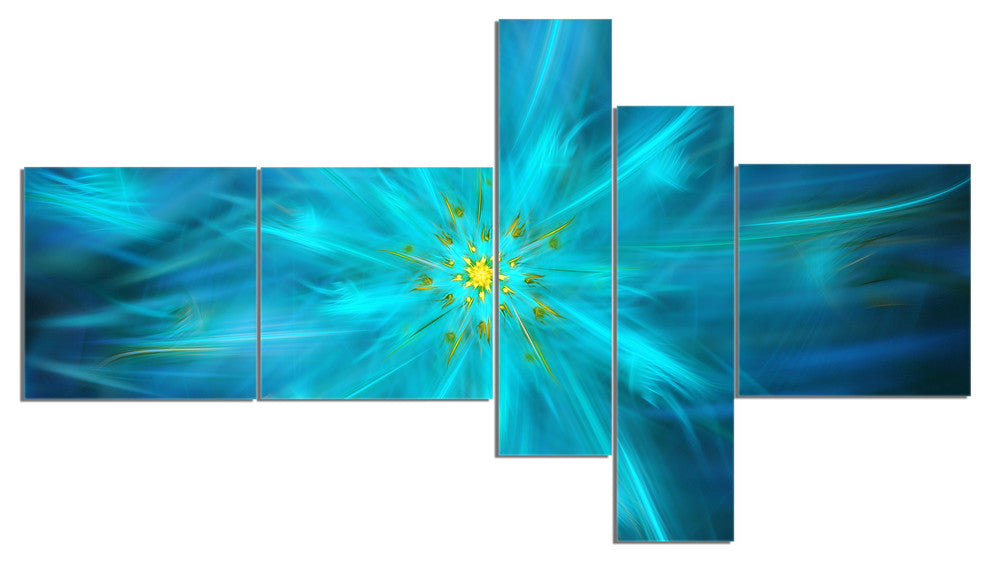 Amazing Dance of Blue Petals, Floral Canvas Art Print, 60"x32", 5 panels