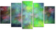 Green Blue Sky with Stars, Contemporary Canvas Art Print, 60"x32", 5 Panels