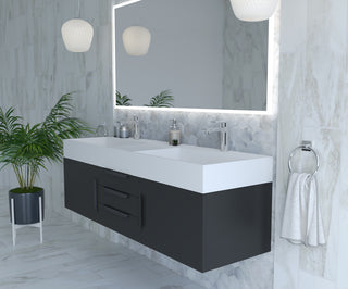 CastelloUSA Amazon 60" Wall Mounted Bathroom Vanity Set, Black, White Top, Black Handles