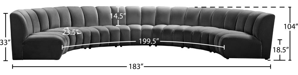 Infinity Channel Tufted Velvet Modular Chair, Gray, 7 Piece
