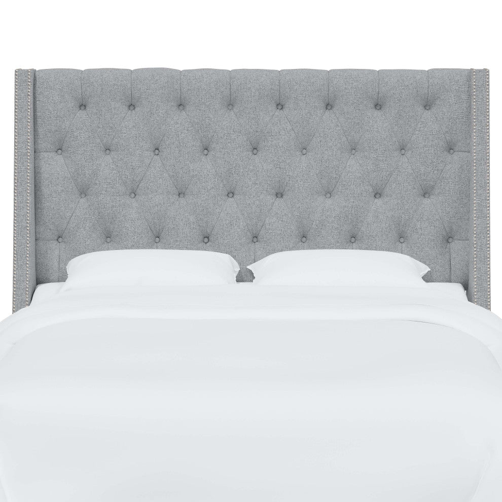 Tufted Sloped Wingback Headboard, Nail Trim, Zuma Pumice, Full