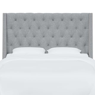 Tufted Sloped Wingback Headboard, Nail Trim, Zuma Pumice, Full