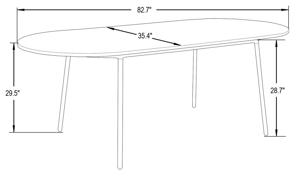 LeisureMod Tule 83" Oval Dining Table With MDF Top and Steel Legs, Natural Wood