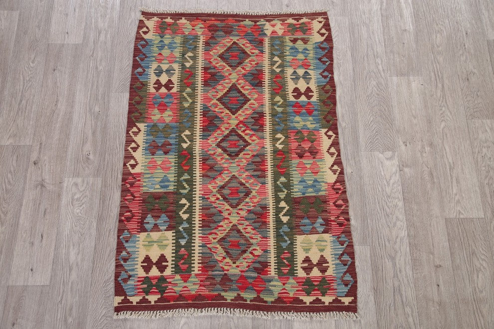 Kilim Turkish Flat-Woven Oriental Southwestern Traditional Area Rug, 4'1"X2'10"