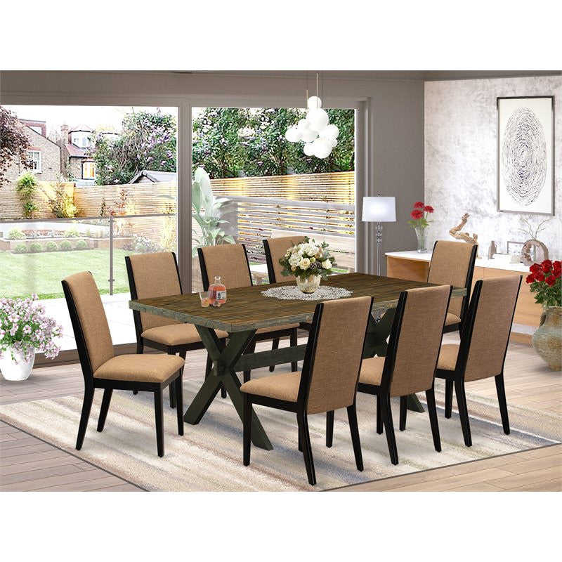 X677La147-9, 9-Piece Dining Set Table Top and 8 Linen Fabric Chairs, Black
