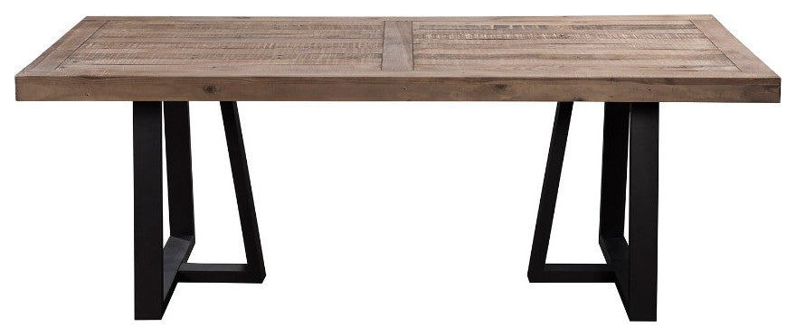Benzara BM171850 Wood And Metal Rectangular Dining Table Brown And Black