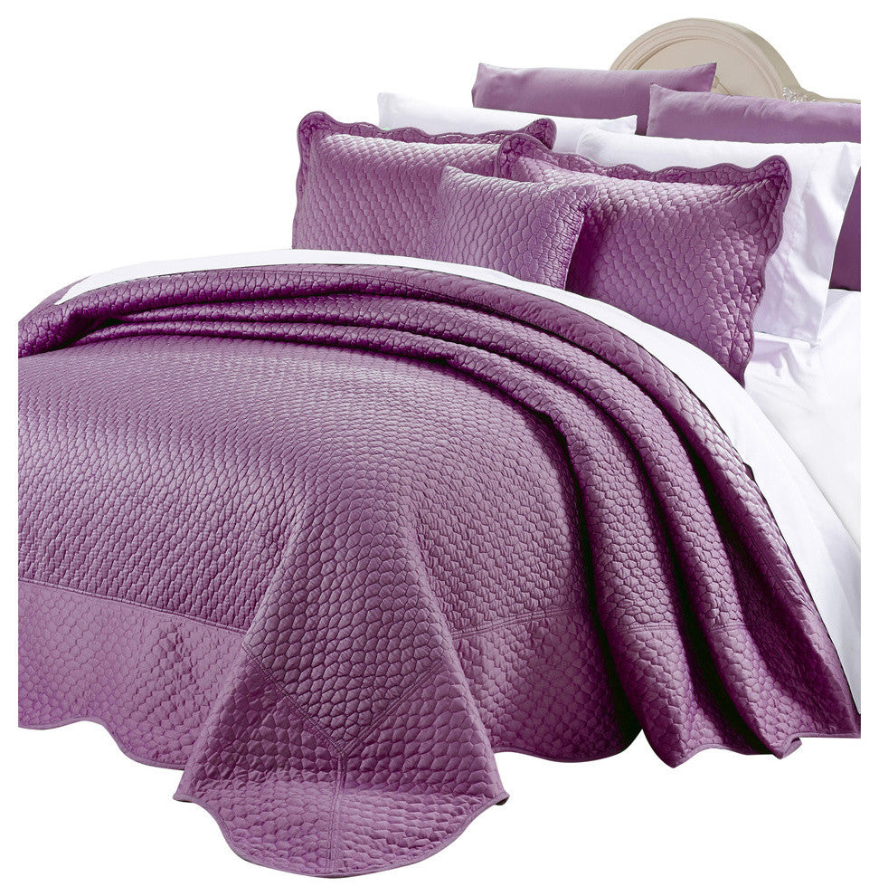 Matte Satin Quilted 4 Piece Bedspread Set, Purple, Queen