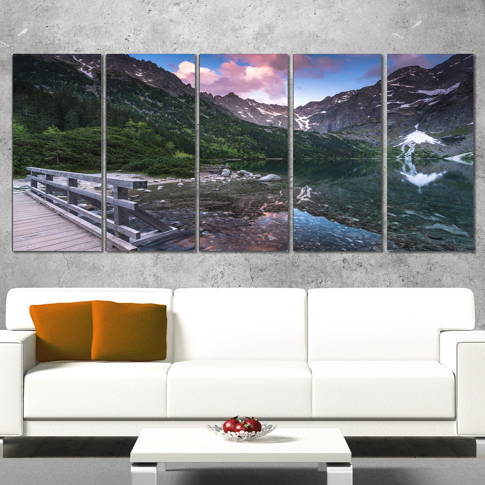 "Wooden Foot Bridge Over Lake" Canvas Print, 5 Panels