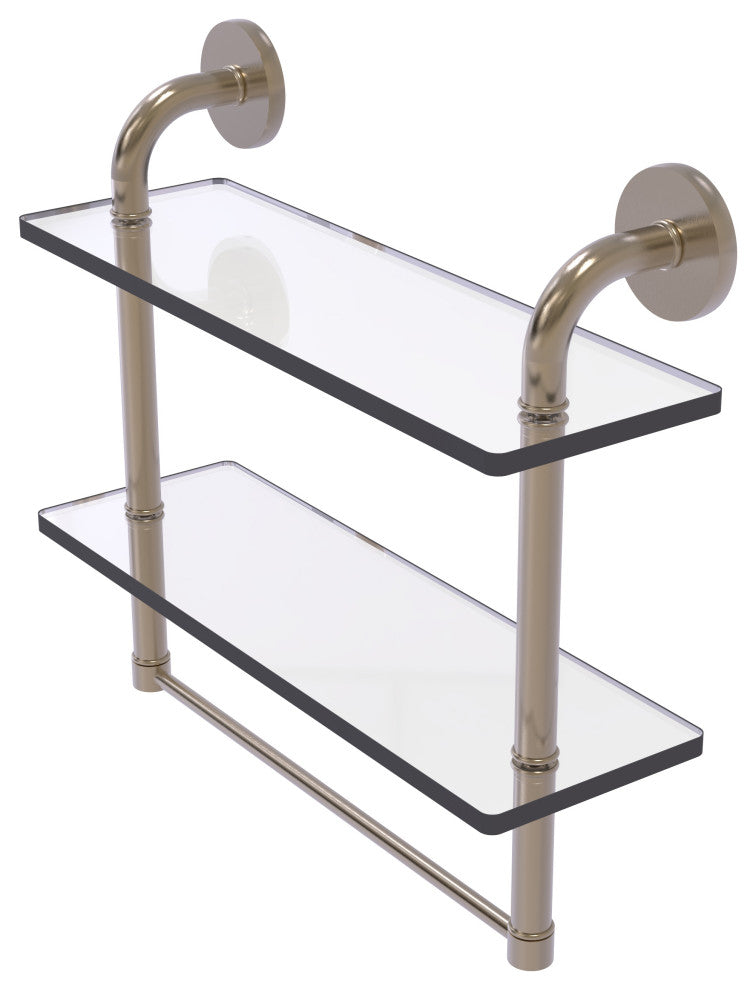 Remi 16" Two Tiered Glass Shelf with Towel Bar, Antique Pewter
