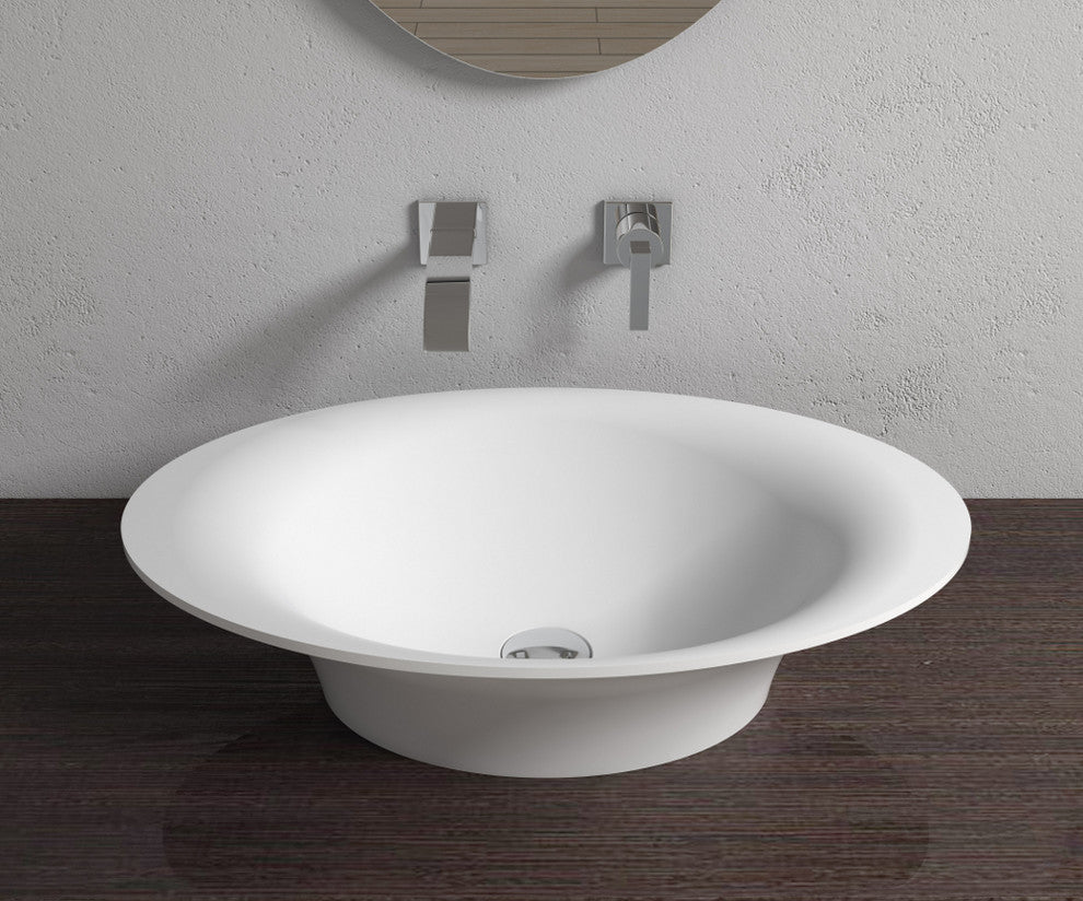 Polystone Oval Vessel Bathroom Sink, Matte White, No Faucet