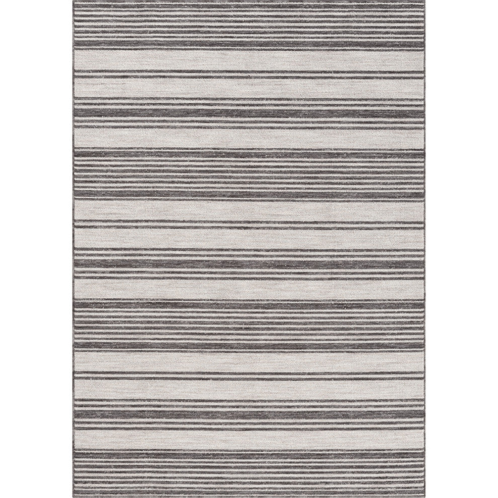5' X 7' Gray And Ivory Striped Indoor Outdoor Area Rug