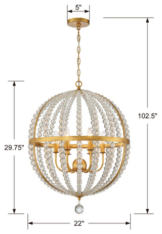 Crystorama Lighting Group ROX-A9006 Roxy 6 Light 22"W Pendant - Antique Gold