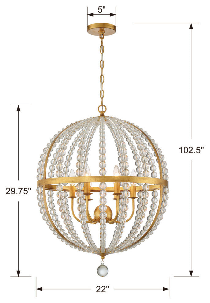 Crystorama Lighting Group ROX-A9006 Roxy 6 Light 22"W Pendant - Antique Gold