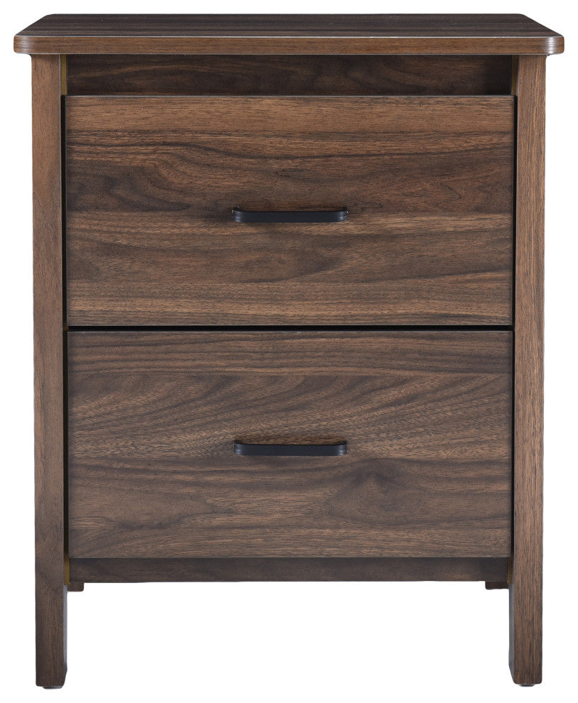 Titeca Contemporary 2 Drawer Nightstand, Medium Brown